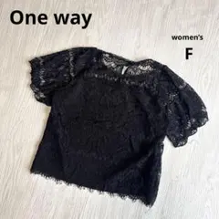 【ワンウェイ】総レース トップス ブラウス ブラック 黒 F 半袖 透け感 美品のサムネイル