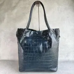 【未使用級】Kitamura キタムラトートバッグ クロコ 型押し ネイビー 未使用級】Kitamura キタムラトートバッグ クロコ 型押し ネイビー