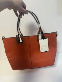 オレンジ レザー風 トートバッグ 中型