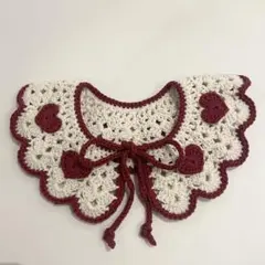 ハンドメイド　かぎ編み　2way付け襟　レッド×ホワイト　ハート