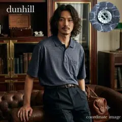 dunhill ダンヒル ポロシャツ ロゴ 総柄 ネイビー XL イタリア 底値のサムネイル