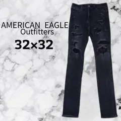 アメリカンイーグル スキニー デニムジーンズ ダメージ加工 32×32 海外古着
