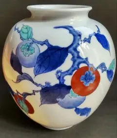 有田焼 鍋島焼 色鍋島 柿文様 花瓶 花器 壺