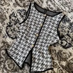 ツイードペプラムトップス ベスト モノトーン ノースリーブ