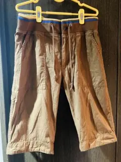 ブラウン ハーフショートパンツ チェック柄折り返し