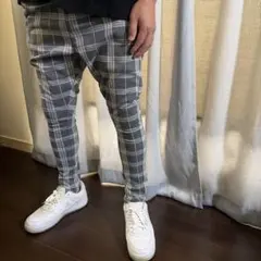 CAMBIO チェック柄テーパードイージーパンツ サルエル ストレッチ