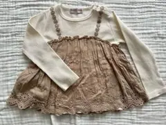 100cm トップス 長袖 レイヤード キャミソール 重ね着風 お花 レース