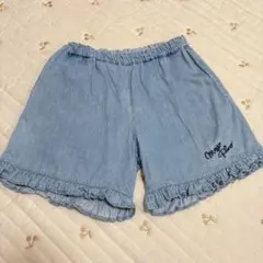 メゾピアノ　裾フリル　シンプル　デニム　ハーフパンツ 140cm