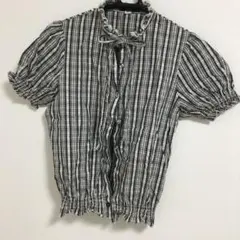 黒 ブラック チェック 半袖 トップス