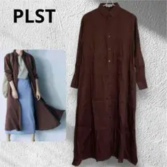 PLST プラステ シャツワンピース リネン混 フレア 洗濯可 フレア M
