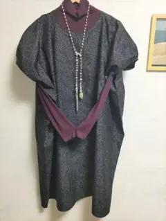 たっぷりサイズ！大島紬の反物リメイクワンピース！ サブバックつき〜