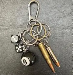 キーホルダー 5点セット ダイス 8ボール ライフル弾 拳銃弾 カラビナ付