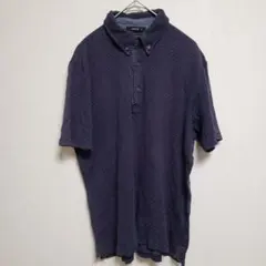 コムサイズム ドット柄ポロシャツ 紺 ボタン 半袖 使用感あり M 点々　メンズ