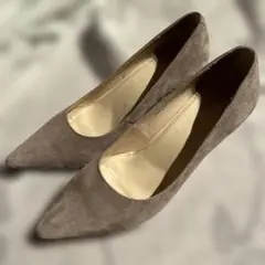 ベージュ スエード ポインテッドトゥパンプス