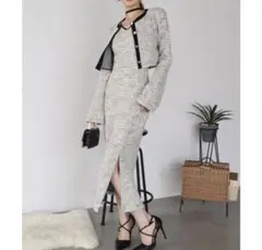 【美品】ROYAL PARTY カットツイードアンサンブルワンピース ブラック