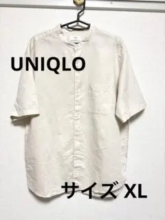 UNIQLO リネンコットンスタンドカラーシャツ半袖　ナチュラルベージュ　XL