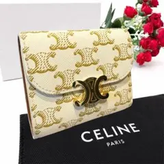 CELINE トリオンフ 三つ折りミニウォレット ホワイト キャンバス