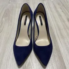 ZARA ネイビー スエード ポインテッドトゥパンプス 36