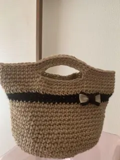 麻ひも手編みかごバッグ（girlish ribbon）