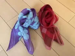 赤チェックと紫の花柄スカーフ2点セット