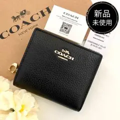 新品　正規品☆COACH コーチ　折り財布　 ブラック　レザー 二つ折り財布