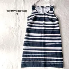 トミーヒルフィガー　ノースリーブワンピース　ボーダー柄　Aライン　ネイビー白　M