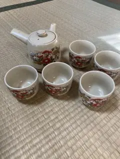 陶器製 花柄 茶器セット（急須1個、湯飲み5個）