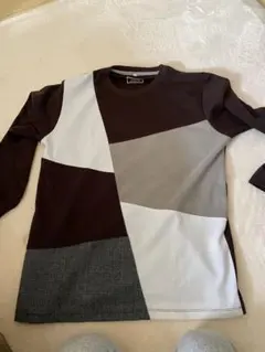 パッチワークデザイン 長袖カットソー　Lサイズ