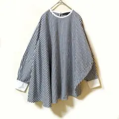 極美品✨ ミズイロインド 変形 ワイド 長袖 シャツ ブラウス ストライプ