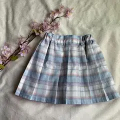 青系チェック柄 プリーツ　キュロット　女　キッズ