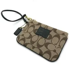 【美品】コーチ リストレット ポーチ シグネチャー 茶 黒 キャンバス