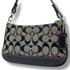 美品✨コーチ アクセサリーポーチ キャンバス×レザー 本革 黒 チャーム付