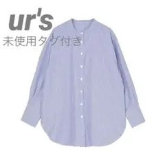 [ユアーズ] ur's 釦バックスリット チュニック シャツ ブルーストライプ