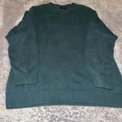 古着　グリーン系ニットセーター 長袖 編み込み