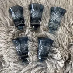 青色切子フレア型グラス5個セット