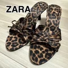 ZARA ザラ サテンレオパード柄 ミュール サンダル 37 ヒョウ柄 リボンのサムネイル
