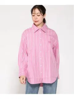 最終値下げ！GAP ストライプ　ビッグシャツ ピンク　トップス　オーバーシャツのサムネイル