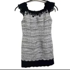 ノースリーブミニワンピース 白黒ストライプ