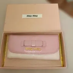 miu miu 長財布 ラウンドファスナー ピンク リボン ソフトカーフ