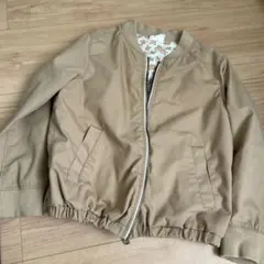 ベージュ ジップアップジャケット 花柄裏地　120