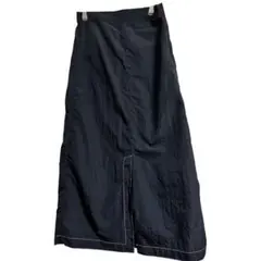 【Libra Cue】配色ステッチ ナイロンロングスカート ブラック