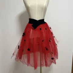 手作りダンス衣装　赤チュールスカート　お花つき①②③④⑤⑥⑦⑧⑨