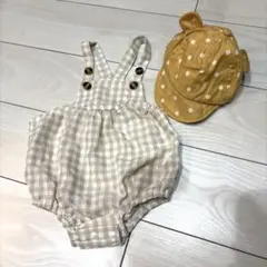 ベージュチェックサロペットとキャップのセット✩︎⡱