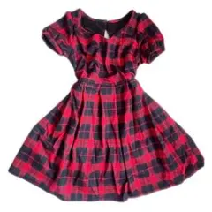 赤 黒　チェック　ワンピース　ゴスロリ　リボン　韓国　ロック　平成　Y2K