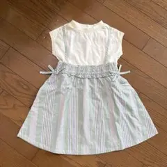 ストライプ柄サロペット風ワンピース 90