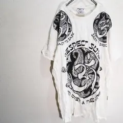 シワ加工エスニックTシャツ　輪の中の大小のオム文字柄　オフホワイト