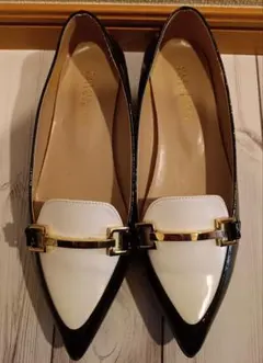 マッキントッシュフィロソフィー　エナメル ブラック ホワイト フラットシューズ