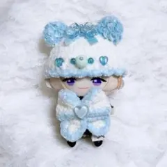編み物 ちびぐるみ ぬい服 ボンネット スタイ うさ耳ライトパープル