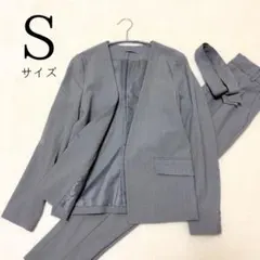 【GU】美品 ノーカラー スーツ セットアップ パンツ 洗濯可 ウエストリボン付