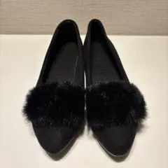 ファー付きブラックフラットシューズ　サイズCN40